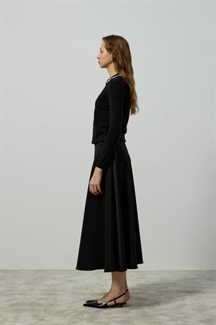 Katherine İnci ve Taş İşlemeli Bluz - Siyah