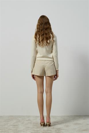 Katherine İnci ve Taş İşlemeli Bluz - Krem