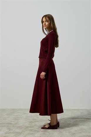 Katherine İnci ve Taş İşlemeli Bluz - Bordo