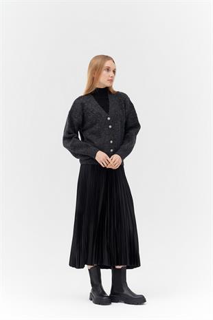 KATİE TAŞ DÜĞME DETAYLI ÖRME HIRKA - ANTRASİT
