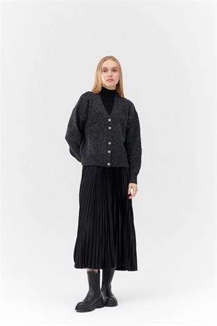 KATİE TAŞ DÜĞME DETAYLI ÖRME HIRKA - ANTRASİT