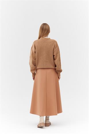 KATİE TAŞ DÜĞME DETAYLI ÖRME HIRKA - CAMEL