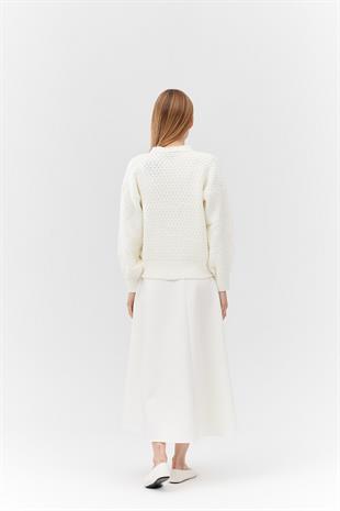KATİE TAŞ DÜĞME DETAYLI ÖRME HIRKA - EKRU