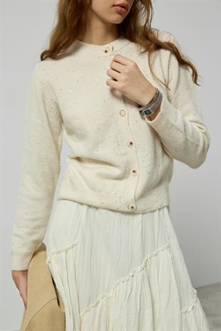 Katya Simli Hırka - Ekru