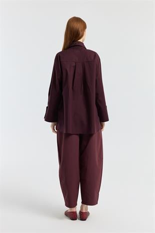 Kemerli Buggy Poplin Pantolon - Bordo