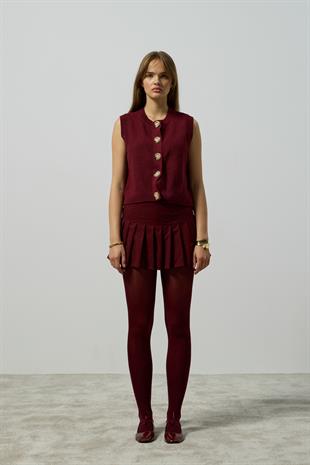 Kendall Aksesuar Düğmeli Süveter - Bordo