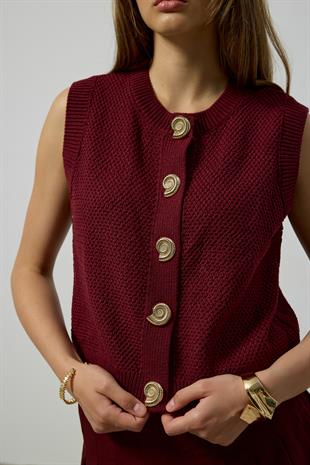 Kendall Aksesuar Düğmeli Süveter - Bordo