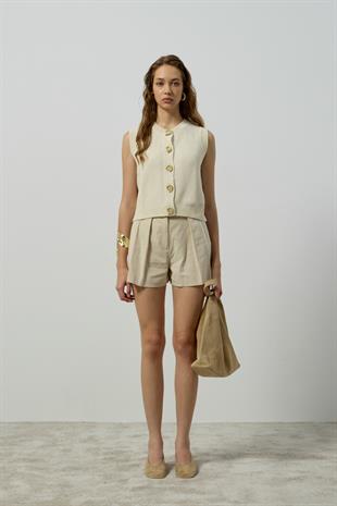 Kendall Aksesuar Düğmeli Süveter - Krem