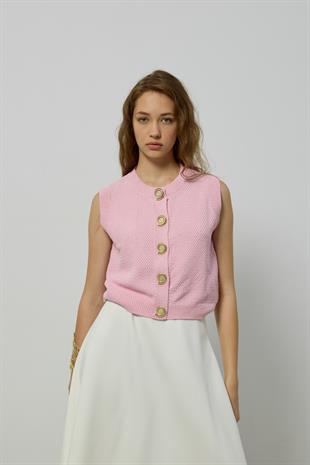 Kendall Aksesuar Düğmeli Süveter - Pembe