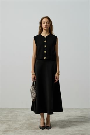 Kendall Aksesuar Düğmeli Süveter - Siyah