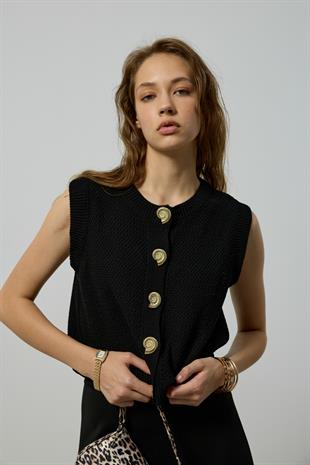 Kendall Aksesuar Düğmeli Süveter - Siyah