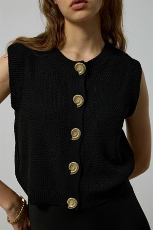Kendall Aksesuar Düğmeli Süveter - Siyah
