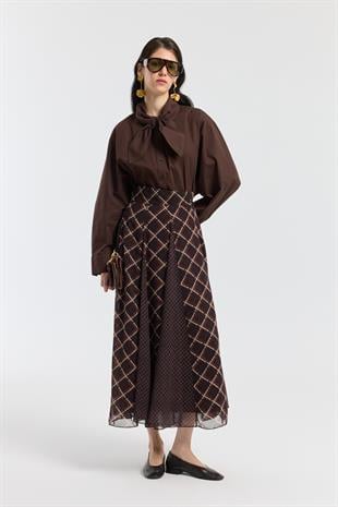 Kravatlı Poplin Gömlek - Acı kahve