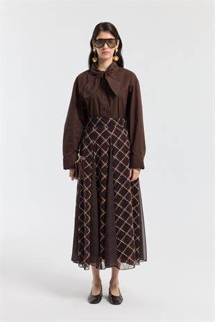 Kravatlı Poplin Gömlek - Acı kahve