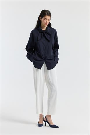 Kravatlı Poplin Gömlek - Lacivert