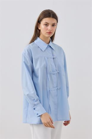 Larissa Çift Kapamalı Cepli Gömlek - Mavi