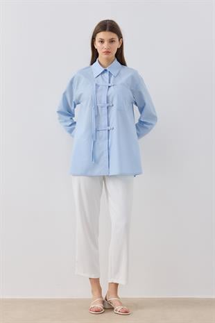 Larissa Çift Kapamalı Cepli Gömlek - Mavi