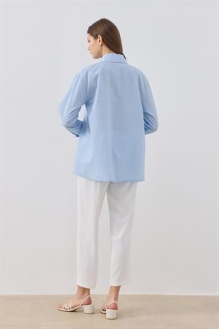 Larissa Çift Kapamalı Cepli Gömlek - Mavi