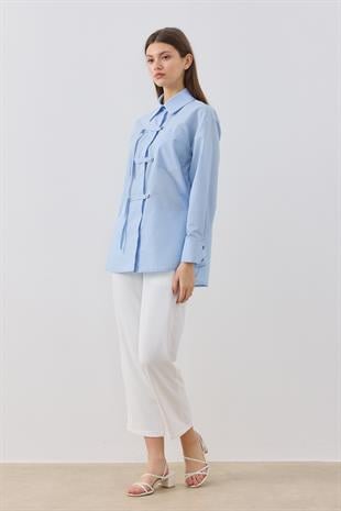 Larissa Çift Kapamalı Cepli Gömlek - Mavi