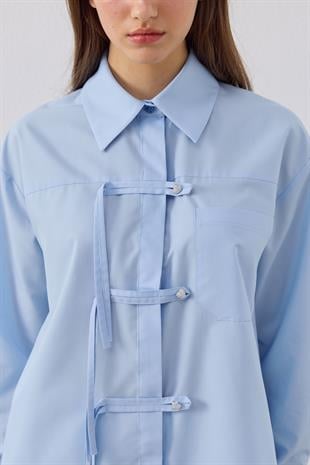Larissa Çift Kapamalı Cepli Gömlek - Mavi