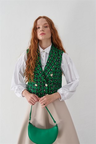 Laura Düğme Detaylı Yelek - Yeşil