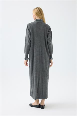 Laura Fitilli Tüylü Elbise - Antrasit 