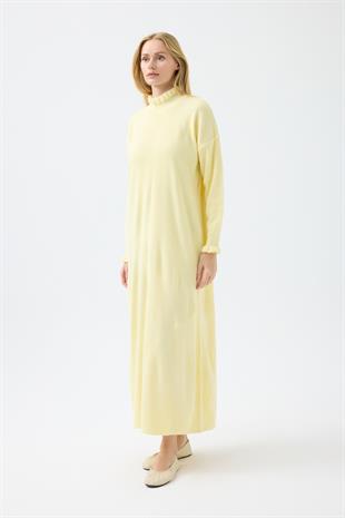 Laura Fitilli Tüylü Elbise - Sarı