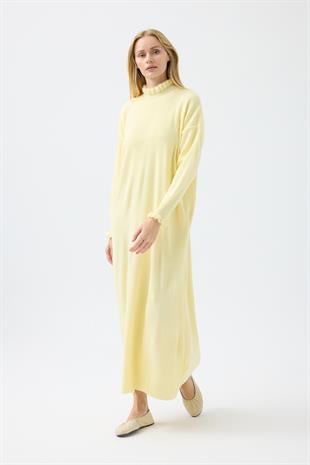 Laura Fitilli Tüylü Elbise - Sarı