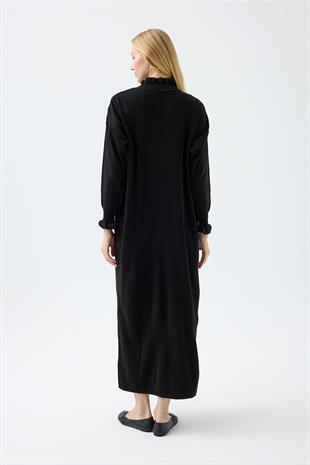 Laura Fitilli Tüylü Elbise - Siyah