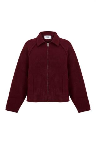 Lauren Fermuarlı Bomber Triko Hırka - Bordo