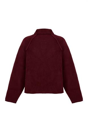 Lauren Fermuarlı Bomber Triko Hırka - Bordo