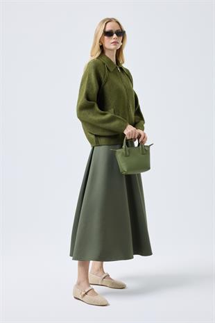 Lauren Fermuarlı Bomber Triko Hırka - Haki 