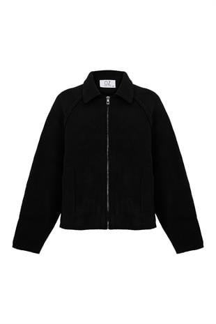 Lauren Fermuarlı Bomber Triko Hırka - Siyah