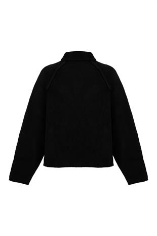 Lauren Fermuarlı Bomber Triko Hırka - Siyah