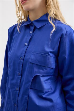 Laverna Cepli Gömlek- Saks mavi 