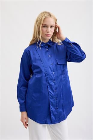 Laverna Cepli Gömlek- Saks mavi 