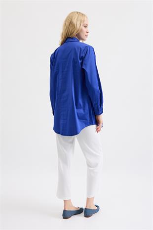 Laverna Cepli Gömlek- Saks mavi 