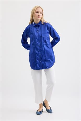 Laverna Cepli Gömlek- Saks mavi 