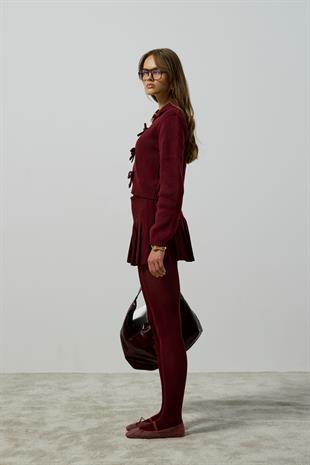 Lavinia Selanik Örme Fiyonklu Hırka - Bordo 