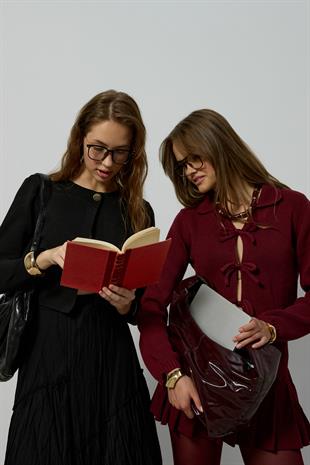 Lavinia Selanik Örme Fiyonklu Hırka - Bordo 