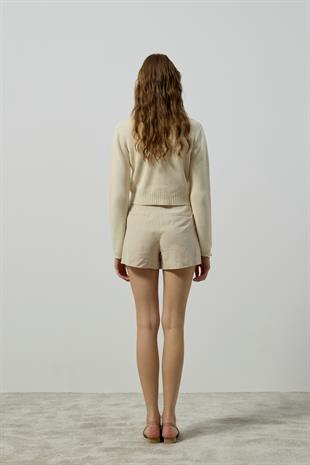 Lavinia Selanik Örme Fiyonklu Hırka - Krem