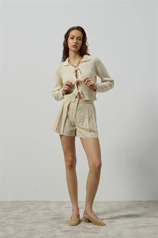 Lavinia Selanik Örme Fiyonklu Hırka - Krem