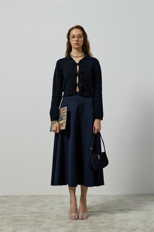 Lavinia Selanik Örme Fiyonklu Hırka - Lacivert