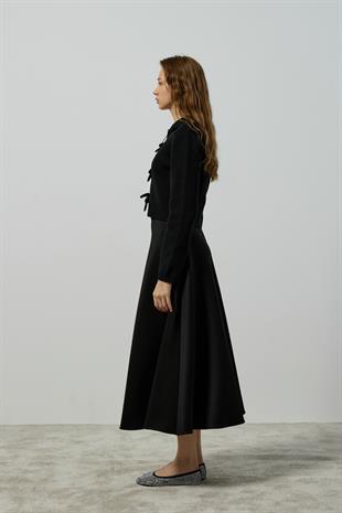 Lavinia Selanik Örme Fiyonklu Hırka - Siyah