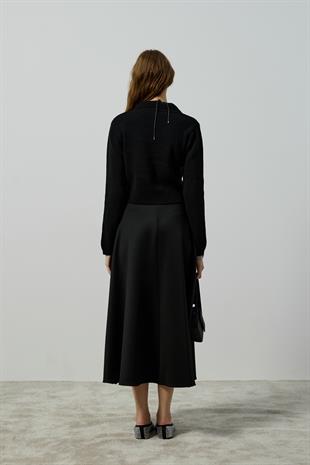 Lavinia Selanik Örme Fiyonklu Hırka - Siyah