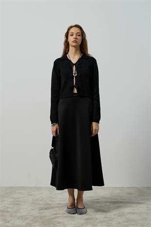 Lavinia Selanik Örme Fiyonklu Hırka - Siyah