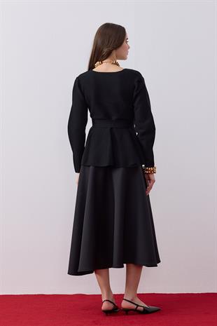 Lavinya Peplum Detaylı Triko Blazer- Siyah