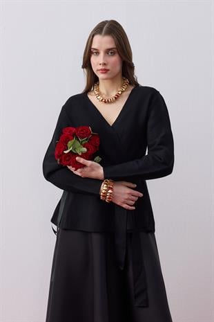 Lavinya Peplum Detaylı Triko Blazer- Siyah