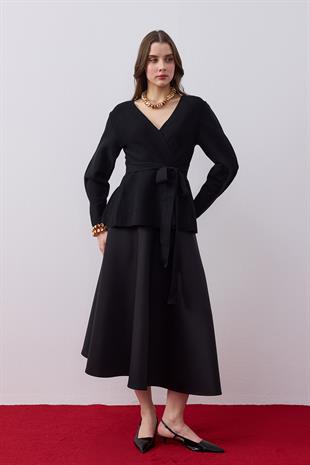 Lavinya Peplum Detaylı Triko Blazer- Siyah