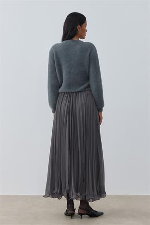 Layla Aksesuar Düğmeli Peluş Hırka - Antrasit